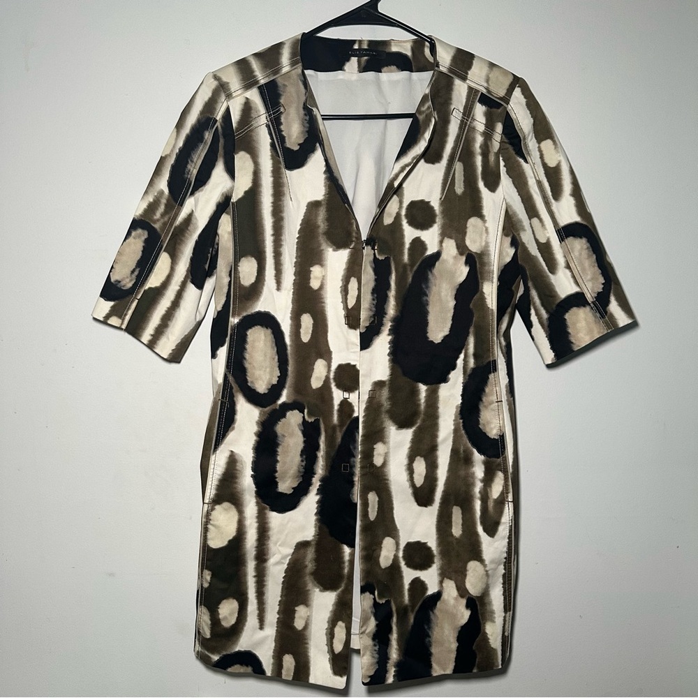 Elie Tahari Roslyn Printed Mid Length Topper Coat Shacket Size